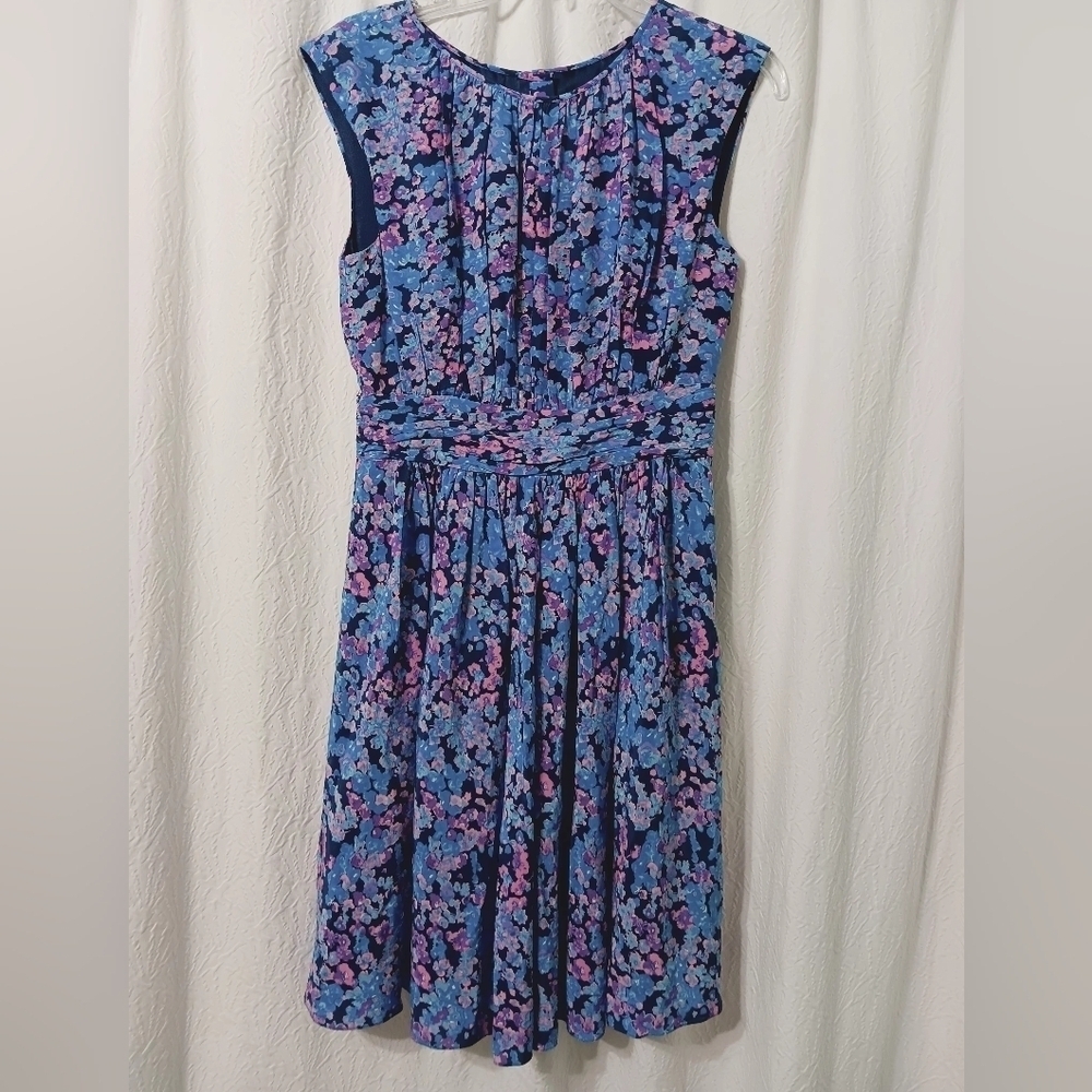 EUC Boden blue floral lined Selina style midi dress size 4